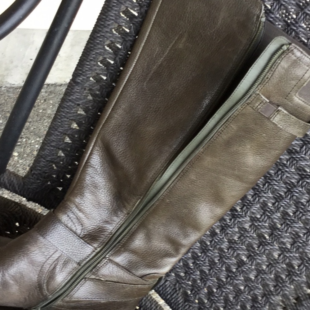 Naturalized olive green leather boots travel office Easter brunch equestrian - Picture 6 of 12